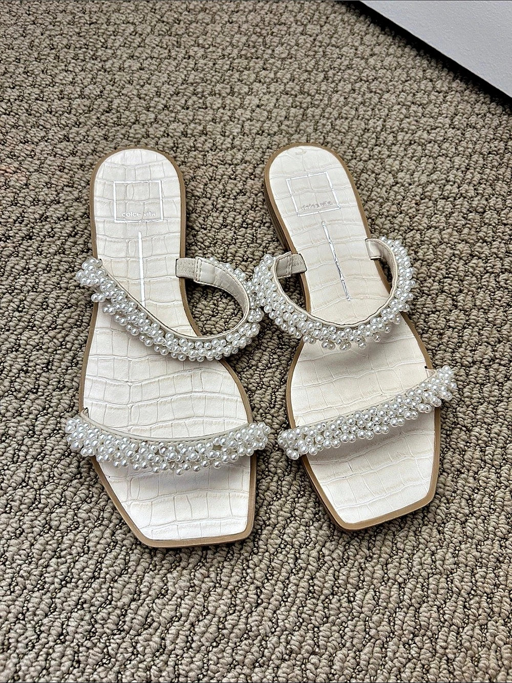 Dolce Vita Nolah Pearl Slide Sandal Embellished White Sandals